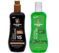 Gel australien en spray avec poudre bronzante SPF15 + aloès après le soleil