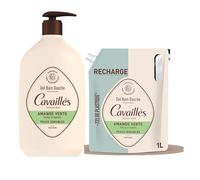 Gel bain douche - Amande Verte | Protège & Régénère la peau | Nettoie en douceur | Peaux sensibles | Sans savon| Pack : Gel douche 1L + éco-recharge 1L
