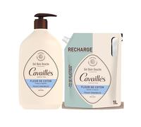 Gel bain douche - Fleur de Coton l | Protège & Régénère la peau| Nettoie en douceur | Peaux sensibles | Sans savon| Pack : Gel douche 1L + éco-recharge 1L