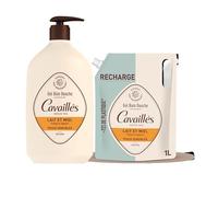 Gel bain douche - Lait et Miel | Protège & Régénère la peau | Nettoie en douceur | Peaux sensibles | Sans savon| Pack : Gel douche 1L + éco-recharge 1L