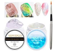 Gel constructeur solide pour ongles et gel à ongles texturé 3D, gel transparent avec motif de peinture à vagues avec pinceau professionnel, gel de construction d'ongles 4 en 1, gel non collant pour