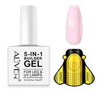 Gel Construction Ongle UV 5-En-1, Gel Builder De Renforcement (15ml), 20 PièCes Chablon Papier,Vernis à Ongles Ongles Forts, Réparation Et Extensions, Base Coat Vernis Semi Permanent (Rose)