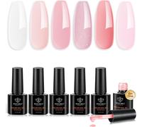 Gel Construction Ongle Uv, 8 En One Builder Gel 6 Pcs Nude Rosa Pailleté Clear Vernis Semi Permanent Pour Vernis Fortifiant Ongles, Nail Extension, Réparation, Renforcement, Nail Art