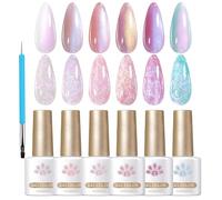 Gel De Vernis À Ongles - De Gel UV | Vernis À Ongles Chatoyant | 6 Couleurs Paillettes Fingernail Art Manucure Supplies At Home Salon, Accessoires De Maquillage Pour Femmes Et Filles