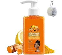 Gel douche exfoliant au curcuma, à l'orange et à la vitamine C, savon au curcuma et exfoliant pour le nettoyage, pour une peau plus lisse et un teint plus uniforme (1pcs)