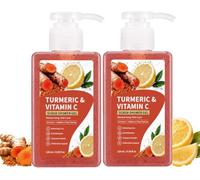 Gel douche exfoliant au curcuma et à la vitamine c,Savon eclaircissant peau noir rapide et efficace,Gel douche exfoliant et gommant corps matifiant pour teint irrégulier,pour femme et homme，2pc