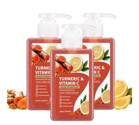 Gel douche exfoliant au curcuma et à la vitamine c,Savon eclaircissant peau noir rapide et efficace,Gel douche exfoliant et gommant corps matifiant pour teint irrégulier,pour femme et homme，3pc