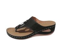 Gel Max Chaussures pour femme Creux Plage Auto Coutures Talon compensé Tongs Coussin d'air Chaussures Femme, Noir , 38 EU