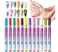 Gel Nail Paint Pens - 12 Piece Quick Dry Art Marker Kit Vibrant Liner Tool