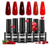 Gel Nail Polish 6 Colours Red Glitter Shiny Semi-Permanent Soak Off UV LED Manicure Healthy Long Lasting 7 ml Kit 1 VERNIS A ONGLES