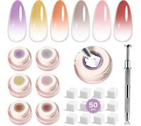 Gel ombré à tamponner - ZUUKO - Coffret de 6 couleurs - Stylo manucure inclus - 50 éponges - Résistant à l'écaillage