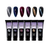 Gel Ongle Kit Poly Nail Extension Gel Cat Eye 6 Couleurs Paillettes 15ml Builder Gel Construction Ongle pour Nail Art à La Maison Salon