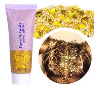 Gel Pailleté Corporel 50ml | Effet Holographique Or Shimmer Liquide - Paillettes Épaisses Multi-Uses Corps, Visage, Cheveux