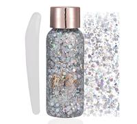 Gel Pailleté Visage et Corps 50ml,Paillettes Festival Longue Tenue pour Maquillage Carnaval,Fête,Soirée,Gel à Paillettes Mermaid pour Cheveux, Lèvres,Yeux,Peau,Argent