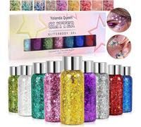Gel pailleté visage et corps - TRAHOO - 9 flacons - Paillettes épaisses - Couleurs variées - Application facile