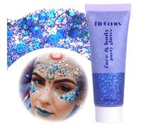 Gel Paillettes pour Corps, Visage et Cheveux - 50ml Liquide Holographique pour Maquillage Sirène, Noël, Pâques, Lèvres (Bleu Foncé)