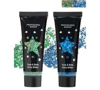 Gel Paillettes Visage-2 Couleurs Body Glitter Gel, Maquillage Paillette Corps Cheveux Ongles Levres, Mermaid Sequins Paillette Gel Liquide Pour Festival Fete Noël Paques Maquillage Decoration-01+08