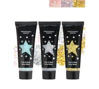 Gel Paillettes Visage-3 Couleurs Body Glitter Gel, Maquillage Paillette Corps Cheveux Ongles Levres, Mermaid Sequins Paillette Gel Liquide Pour Festival Fete Noël Paques Maquillage Decoration-03+05+07