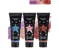 Gel Paillettes Visage-3 Couleurs Body Glitter Gel, Maquillage Paillette Corps Cheveux Ongles Levres, Mermaid Sequins Paillette Gel Liquide Pour Festival Fete Noël Paques Maquillage Decoration-02+04+06