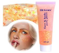 Gel Paillettes Visage et Cheveux, 50ml Liquide Holographique pour Maquillage Sirène, Noël, Pâques, Lèvres (Orange)