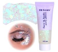 Gel Paillettes Visage et Cheveux, 50ml Liquide Holographique pour Maquillage Sirène, Noël, Pâques, Lèvres (Blanc)