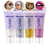 Gel Paillettes Visage Paillette Cheveux: 4 Couleurs Maquillage Paillette, Paillettes Corps, Paillettes Visage Festival, Glitter Body Gel Makeup pour Lèvres Noël Fête Pâques Cosmétique Décoration