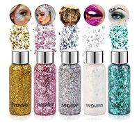 Gel Paillettes Visage Paillette Cheveux: 5 Couleurs Maquillage Paillette, Paillettes Corps, Paillettes Visage Festival, Glitter Body Gel Makeup pour Lèvres Noël Fête Pâques Cosmétique Décoration