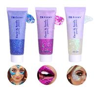 Gel Scintillant Holographique Pour Le Visage Et Le Corps,Lot De 3 Flacons De Gel à Paillettes Pour Le Corps,Chunky Glitter,Glitter Body Gel, Gel Liquide Scintillant pour Visage,Yeux,Cheveux,Ongles(C2)