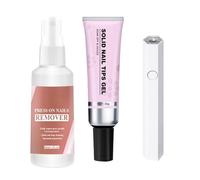 Gel solide - Colle à ongles - Séchage rapide - Forte UV - Gel de trempage solide avec dissolvant - Mini lampe - Outil pour le - Fixation pour faux ongles en acrylique transparent