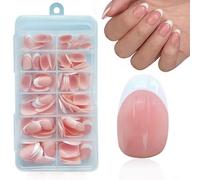 Gel x Faux Ongles à Coller Français - 168pcs Ongles Press-On Nue Amande Doux PMMA, Capsule Americaine Ongle, Pose Facile sans Top Coat, 168 Pièces (French Short Almond)