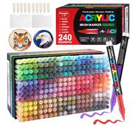Gelanty 240 couleurs feutre acrylique, acrylic paint marker avec embout pinceau flexible, liquide direct marqueur acrylique pour la peinture sur roche, céramique, bois, verre