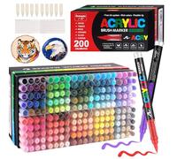 Gelanty Feutre Acrylique,200 couleurs Acrylic Paint Marker avec pinceau flexible, Straight Liquid Acrylic Brush Marker peignant le verre, le bois, les œufs de Pâques.