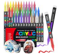 Gelanty Feutre Acrylique, 36 couleurs Acrylic Paint Marker avec embout pinceau flexible, liquide direct Acrylic Brush Marker pour la peinture sur roche, céramique, bois, verre