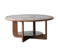 GELASIGE Table basse ronde en bois et verre pour la maison, table d'appoint pour salon, petite table basse pour salon (90 cm)