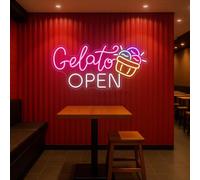 Gelato Open Neon Sign - Lampe de fenêtre LED pour Gelato, salon de crème glacée ou café à dessert - Panneau d'affichage de vitrine d'entreprise