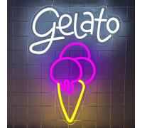 Gelato - Plaque néon à LED pour décoration murale - Inscription « Ice Cream » - Éclairage néon pour boissons glacées, restaurant, bar, café, boutique, club