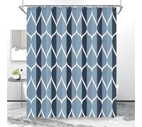 Gelbchu Rideau de douche géométrique bleu égéen, design imperméable et polyester, séchage rapide, ourlet lesté, ensemble de rideaux de douche en tissu bleu pour salle de bain, 183 x 183 cm, lavable en