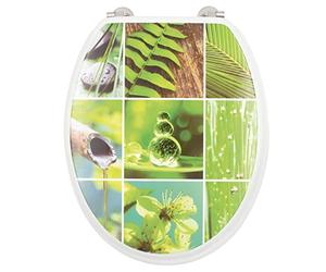 GELCO Design Abattant WC Bambou, MDF, Blanc et Vert, 46.5 x 37 x 5 cm
