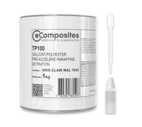 Gelcoat Polyester | 1 kg | Gris Clair RAL 7035 | + Catalyseur PMEC + Pipette de dosage 3 ml, Gel Coat pour Bateau, Topcoat pour Camping car
