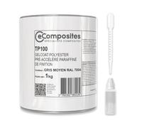 Gelcoat Polyester | 1 kg | Gris Moyen RAL 7004 | + Catalyseur PMEC + Pipette de dosage 3 ml, Gel Coat pour Bateau, Topcoat pour Camping car