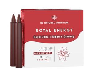 Gelée Royale avec Maca et Ginseng. Obtenir une Énergie Maximale. Guarana et Vitamine C. Renforce le Système Immunitaire et Combat la Fatigue. 20 Ampoules. Goût Orange. N2 Natural Nutrition