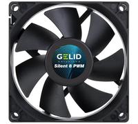 Gelid Solutions Silent 8 PWM Ventilateur à boîtier noir 80 mm à 4 broches Fonctionnement silencieux 80 x 80 x 25 mm RPM1600 Support de ventilateur en caoutchouc Noir
