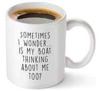 Gelid Tasse à café blanche avec inscription « Sometimes I Wonder Is My Boat Is Thinking About Me Too » - Idée cadeau amusante pour homme, lui, mari - Cadeau d'anniversaire pour papa - 325 ml