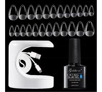 Gelike EC Capsule - Pose Américaine Ongles Court Amande, Colle Faux Ongles d'Extension, Gel Nail Kit 240 PCS, Portable Lampe LED UV Nail Art, Débutant Cadeau Noël