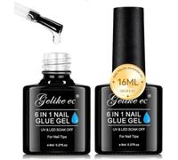 Gelike ec Colle Faux Ongles Gel - 6 en 1 UV Colle Capsule Americaine Ongle Extra Forte, Gummy Base Pose americaine, Nail Glue 2PCS 16ml