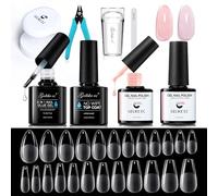 Gelike ec Kit Pose Americaine Ongles Capsule - 6 in 1Colle à ongles et Top Coat, 240pcs Soft Gel Nail Tips, 2pcs Vernis à ongles, Tampon à ongles Coupe et Lampe