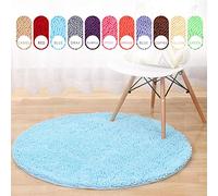 Geling Tapis Rond en Chenille, Tapis de Bain en Chenille Shaggy antidérapant Tapis de Salle de Bain en Microfibres Souples avec Absorbant d'eau, Lavable en Machine,Sky Blue,120cm