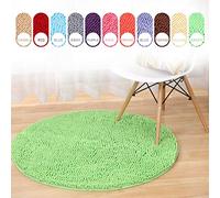 Geling Tapis Rond en Chenille, Tapis de Bain en Chenille Shaggy antidérapant Tapis de Salle de Bain en Microfibres Souples avec Absorbant d'eau, Lavable en Machine,Vert,120cm