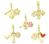 Gelirda 5 styles de pendentifs européens en laiton et oxyde de zirconium transparent avec empreintes de pattes de chien en émail sur le thème des animaux de compagnie à grand trou pour la fabrication