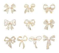 Gelirda Lot de 10 broches en forme de nœud papillon avec strass et perles synthétiques en plastique ABS pour décoration de sac à dos, vêtements, chapeau